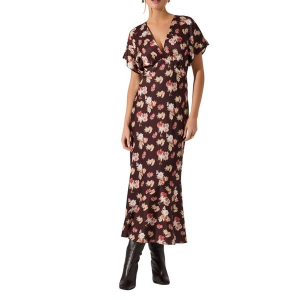 Women's ASTR The Label Talyha Floral Satin Maxi Dress XSmall Brown Floral