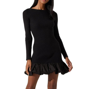 Women's ASTR The Label Carlene Ribbed Sweater Dress Small Black