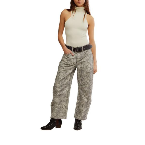 Women's Free People We The Free Good Luck Printed Relaxed Fit Barrel Jeans Snake 28 26
