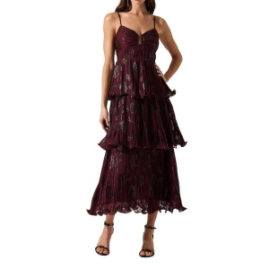 Women's ASTR The Label Lupin Floral Pleated Maxi Dress Medium Wine Floral Print