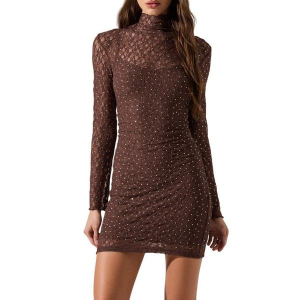 Women's ASTR The Label Kourtney Rhinestone Lace Dress Large Brown