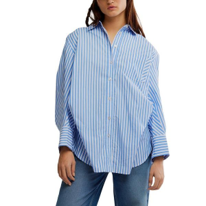 Women's Free People Sabine Striped Articulated Long Sleeve Button Up Shirt Medium Oxford Stripe - Blue Combo