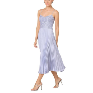 Women's ASTR The Label Shionagh Satin Pleated Midi Dress XSmall Powder Blue