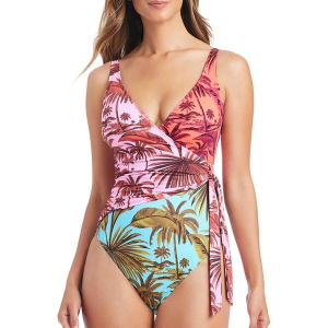 Women's Bleu Rod Beattie White Lotus Surplice Mio One Piece Swimsuit Misses 10 Multi
