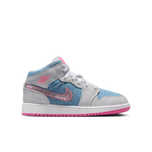 Kids' Air Jordan 1 Mid SE Sneakers Big 4 Regular Cobalt Bliss/Pink Glow/White