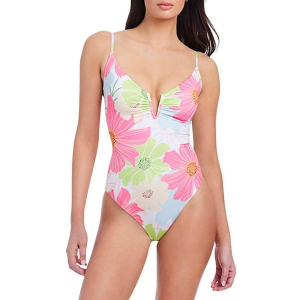 Women's Sanctuary Charming Floral V-Wire Over The Shoulder One Piece Swimsuit Contemporary Large White
