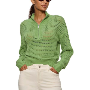 Women's Sanctuary 1/4 Zip Sweater Open Knit Large Detox Green