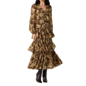 Women's ASTR The Label Franchesca Tiered Ruffle Maxi Dress Large Olive Floral