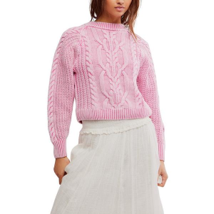 Women's Free People Pullover Sweater Frankie Cable Small Aurora Pink
