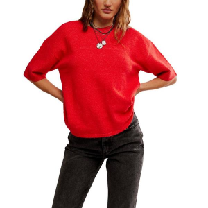 Women's Free People Pullover Sweater Margot Large Cherry Pop Melange