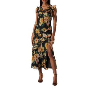 Women's ASTR The Label Alinta Ruffle Maxi Shift Dress XSmall Black Floral