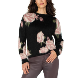 Women's Liverpool Los Angeles Pullover Sweater Dropped Shoulder Large Black Floral Multi