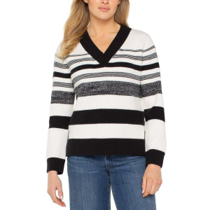Women's Liverpool Los Angeles Pullover Sweater Neutral Stripe Medium Cream Black Melange Stripe