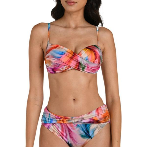 Women's La Blanca Over The Shoulder Wrap Swim Bikini Top Contemporary 12 Feathered impressions multi
