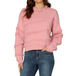 Women's Democracy Pullover Sweater Wavy Stripe Jacquard Small Lipstick Mauve
