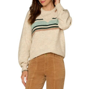 Women's Democracy Pullover Sweater Stripe 2-Fer Medium Oatmeal/Pine Multi