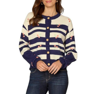 Women's Democracy Cardigan Placement Stripe With Embroidery XLarge Off White/Navy