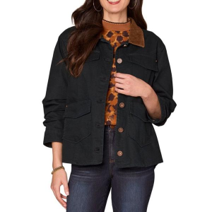 Women's Democracy Ruched Sleeve with Contrast Collar Jacket XLarge Black