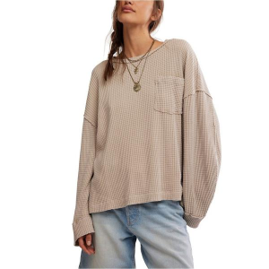 Women's Free People We The Free Dawson Pocket Thermal Long Sleeve T-Shirt Small Natrual