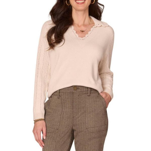 Women's Democracy Pullover Sweater Crochet Scallop Medium Ecru