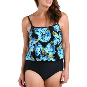 Women's Maxine Chantilly Blooms Blouson One Piece Swimsuit Misses 10 Blue