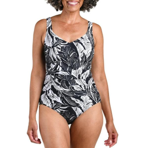 Women's Maxine Night Tropics Side Shirred One Piece Swimsuit Misses 10 Black