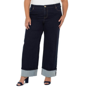 Women's Liverpool Los Angeles Plus Size Morgan Cuffed Relaxed Fit Wide Leg Jeans Indigo Rinse 18 30