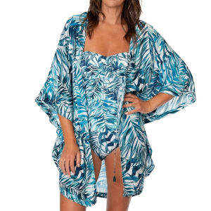Women's Jantzen Palm Camouflage Madison Handkerchief Kimono Swim Cover Up Large Depths