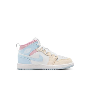 Kids' Air Jordan 1 Mid Sneakers Little 11Y Regular Half Blue/Half Blue-Pale Ivory-White