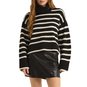Women's Z Supply Pullover Sweater Josephine Stripe Small Black