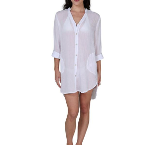 Women's J Valdi Big Breeze Shirt Swim Cover Up 3X White