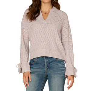 Women's Democracy Pullover Sweater Flounce Sleeve Pointelle Stitch XLarge Sugar Plum