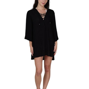 Women's J Valdi Lace Neck Hacienda Shirt Swim Cover Up XLarge Black