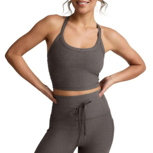 Women's Beyond Yoga On The Up Cropped Scoop Neck Tank Top Small True Gray Heather