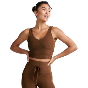Women's Beyond Yoga Spacedye Good Day Crop V-Neck Tank Top Large Bold Mocha Heather