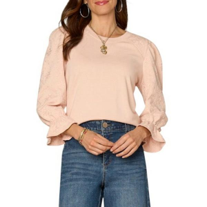 Women's Democracy Die Cut Embroidered 3/4 Sleeve Shirt Medium Rose Bloom