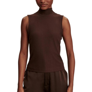 Women's Varley Caley Fitted Rib Mock Neck Tank Top Large Coffee Bean