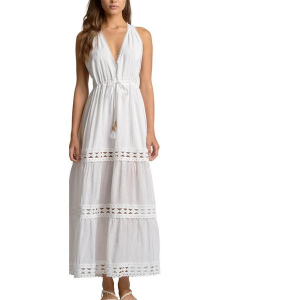 Women's Aura Mia Crochet Maxi Dress Swim Cover Up Large White