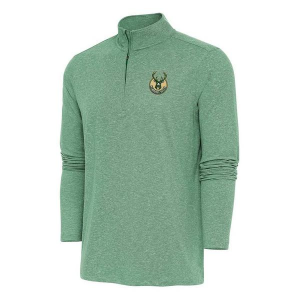 Milwaukee Bucks Hunk Pullover Antigua Long Sleeve 1/4 Zip Medium Dark Pine Heather
