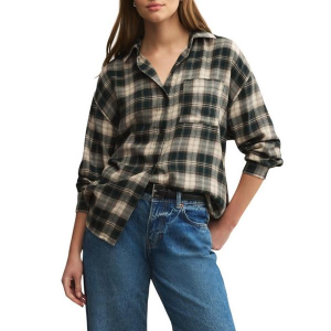 Women's Z Supply River Plaid Long Sleeve Button Up Shirt Medium Garland Green