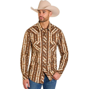 Men's Rock & Roll Denim Dusty Heritage Aztec Snap Long Sleeve Button Up Shirt XLarge Brown
