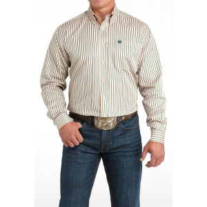 Men's Cinch Stripe Print Western Long Sleeve Button Up Shirt XLarge Cream