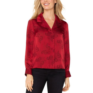 Women's Liverpool Los Angeles Woven With Hidden Placket Long Sleeve Shirt Large Dark Red Floral
