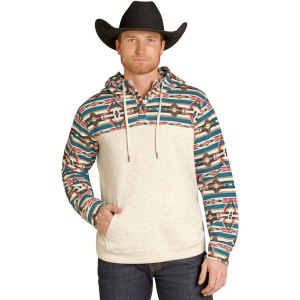 Men's Rock & Roll Denim Aztec Color Block Hoodie Large Cream