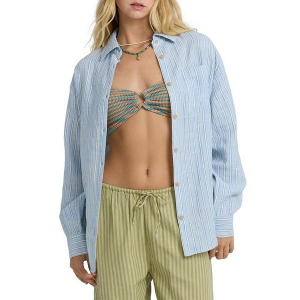 Women's Billabong Wanderer Printed Long Sleeve Button Up Shirt XSmall Twilight Blue