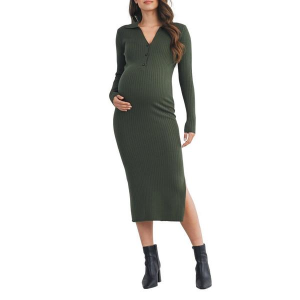 Women's Hello Miz Ribbed Midi Dress Small Olive