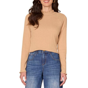 Women's Democracy Pullover Sweater Lettuce Edge Knit Medium Heather Creme Brulee