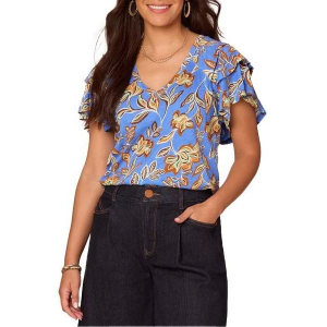 Women's Democracy Three Tiered Bell Sleeve Blouse Medium Blue