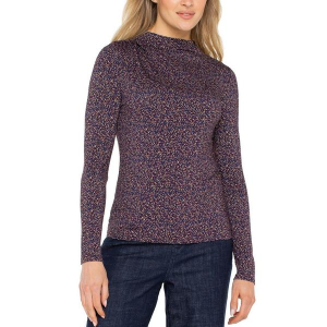 Women's Liverpool Los Angeles Knit Top With Shirring Long Sleeve T-Shirt Large Wine Berry Multi