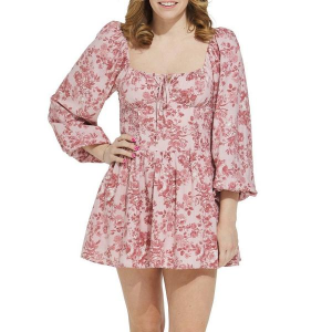 Women's Le Lis Puff Sleeve Smocking Detail Dress Large Pink Rose
